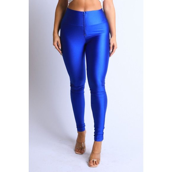 Women's Stretch Skinny Shiny Active Zipper Front Yoga Club Party Leggings Pants - Picture 10 of 10